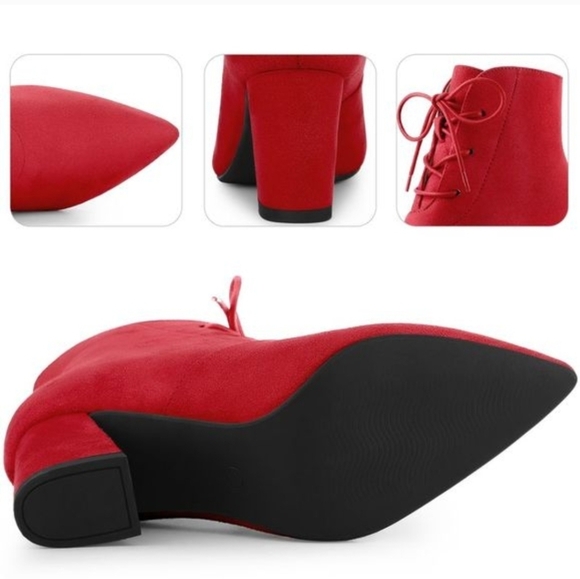 Perphy Pointed Toe Lace Up Block Heel Ankle Boots (8) ~ Red (NIB) - Picture 3 of 3